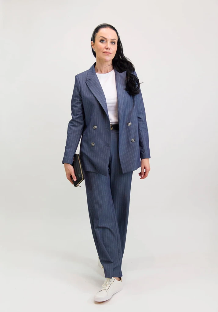 Damski granatowy garnitur oversize w paski - Harper