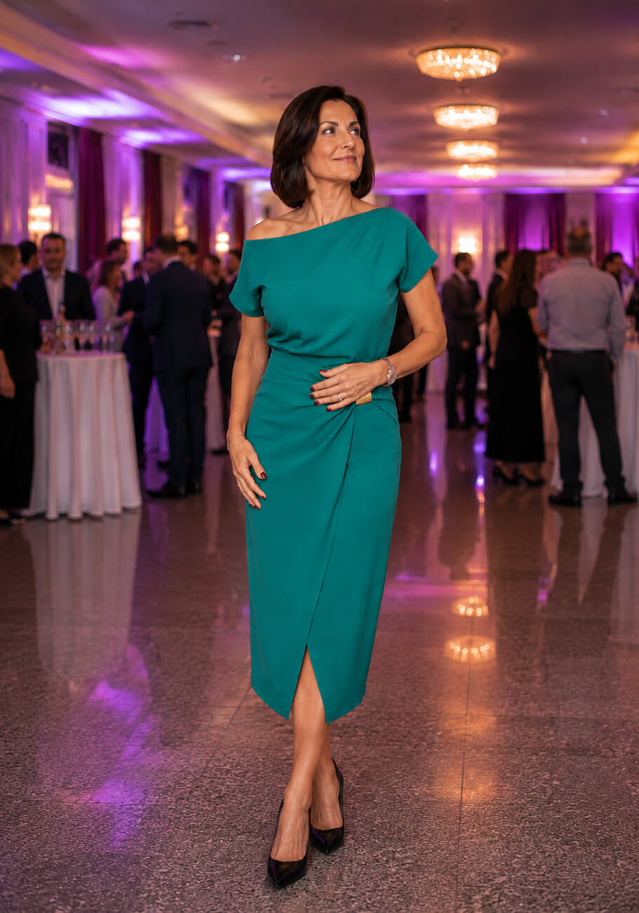 ołówkowa sukienka na wesele z odkrytym ramieniem stormfashion 2.jpg
